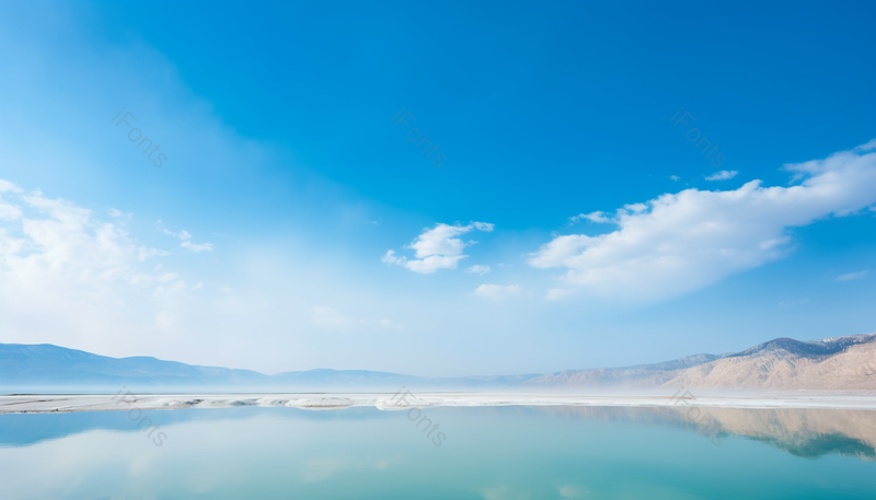 蓝天白云下蔚蓝的湖水自然风景,高清,摄影图,摄影图片,图片大全,摄影图免费下载